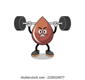 chocolate drop mascot cartoon lifting a barbell , character design