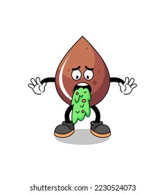chocolate drop mascot cartoon vomiting , character design