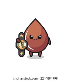 chocolate drop mascot character as a MMA fighter with the champion belt , cute style design for t shirt, sticker, logo element