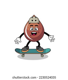 chocolate drop mascot playing a skateboard , character design