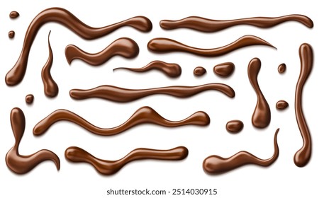 Gotas de chocolate aisladas sobre fondo blanco. Vector realista