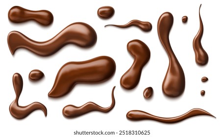 Gotas de chocolate aisladas sobre fondo blanco. Vector realista