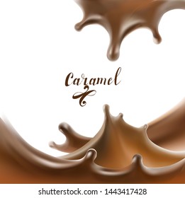 chocolate drops splatter caramel realistic 3d illustration vector