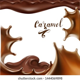 chocolate drops splatter caramel realistic 3d illustration vector