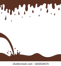 Chocolate Drops And Stains. Milk Chocolate Blot. Modern Poster Of Fresh Milk Splash On A Light Background, Flat Design. Blots From Milks. Vector Illustration, EPS 10.