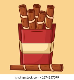 Chocolate eafer rolls with carton box package design illustration. Snack and dessert concept.