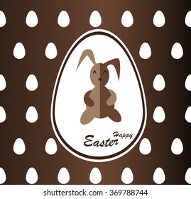 Chocolate Easter background with label Bunny and the egg. Vector illustration.