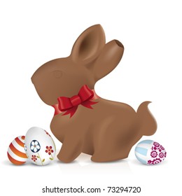 Chocolate easter bunny with eggs