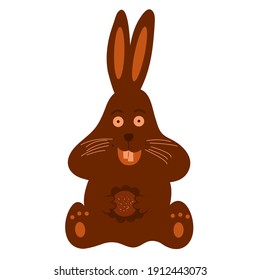 Chocolate easter bunny isolated on white background. Happy Easter. Vector cartoon illustration.