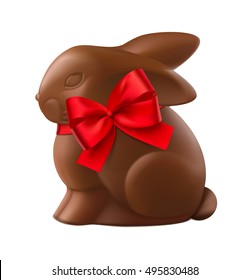 Chocolate Easter Bunny Isolated On White Background. Vector Illustration.