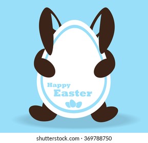Chocolate Easter Bunny on a blue background. Vector illustration.