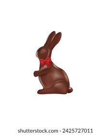 Chocolate Easter bunny with red bow, vector