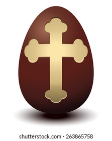 Chocolate Easter Egg with a Cross Sign, Vector Illustration isolated on White Background. 