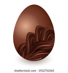 Chocolate Easter egg isolated on white background. Milk chocolate egg ornate with sirl ribbon decoration. Vector illustration