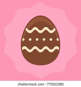 Chocolate Easter egg on pink background, vector illustration.