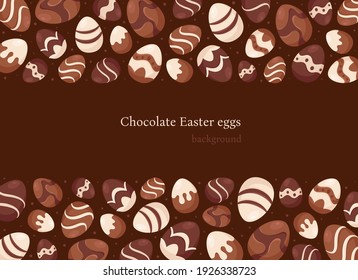 Chocolate Easter eggs background. Easter sweets. Vector illustration