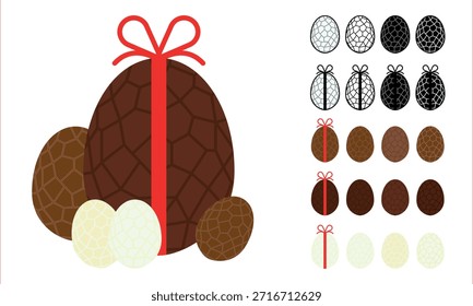 Huevos de Pascua de chocolate esculpidos ilustración de diseño plano