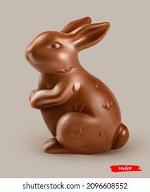 Chocolate Easter Rabbit on beige background. Realistic vector illustration of chocolate Easter bunny. Easter card or poster.
