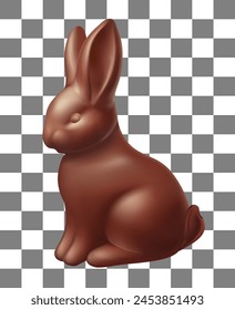 Chocolate Easter Rabbit on transparent background. Realistic vector illustration of chocolate Easter bunny. Easter card or poster