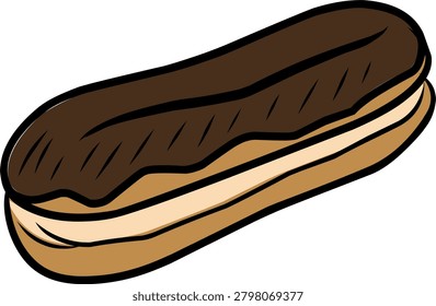 Chocolate Eclair Hand Drawn Doodle Pastry Vector. Eclair Vector Hand Drawn Bakery Style