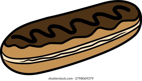 Chocolate Eclair Hand Drawn Doodle Pastry Vector. Eclair Vector Hand Drawn Bakery Style