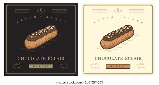 Chocolate eclair vintage retro logo illustration