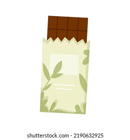 Chocolate in eco-packaging, a healthy product. Flat vector illustration isolated on white background