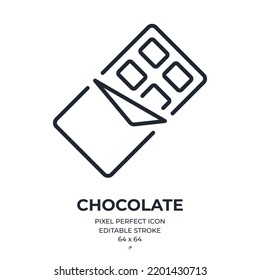 Chocolate editable stroke outline icon isolated on white background flat vector illustration. 