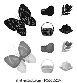 Chocolate egg, bells, basket and flowers.Easter set collection icons in black,monochrom style vector symbol stock illustration web.