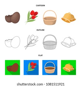 Chocolate egg, bells, basket and flowers.Easter set collection icons in cartoon,outline,flat style vector symbol stock illustration web.