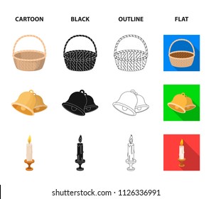 Chocolate egg, bells, basket and flowers.Easter set collection icons in cartoon,black,outline,flat style vector symbol stock illustration web.