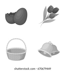 Chocolate egg, bells, basket and flowers.Easter set collection icons in monochrome style vector symbol stock illustration web.