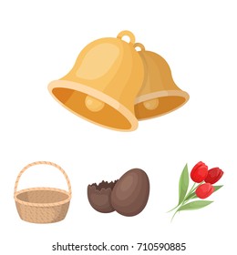 Chocolate egg, bells, basket and flowers.Easter set collection icons in cartoon style vector symbol stock illustration web.