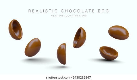 Huevo de chocolate, partido por la mitad. Mitades de esfera oval de chocolate vacía