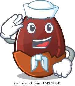 Chocolate egg cartoon concept Sailor wearing hat