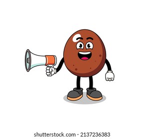 chocolate egg cartoon illustration holding megaphone , character design