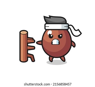 chocolate egg cartoon illustration as a karate fighter , cute design