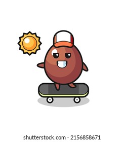 chocolate egg character illustration ride a skateboard , cute design