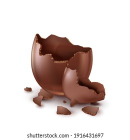 Huevo de chocolate, sorpresa de los niños por Pascua y vacaciones, roto.