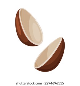 Chocolate egg cracked in halves. Tasty sweet dessert cartoon vector illustration