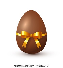 Chocolate egg with golden ribbon.Vector illustration.