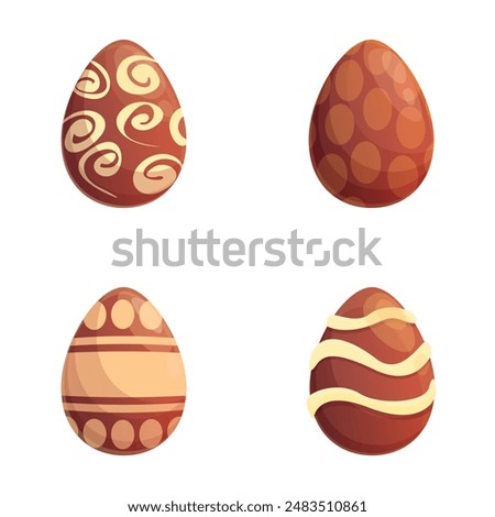 Chocolate egg icons set cartoon vector. Various decorated chocolate egg. Easter sweet