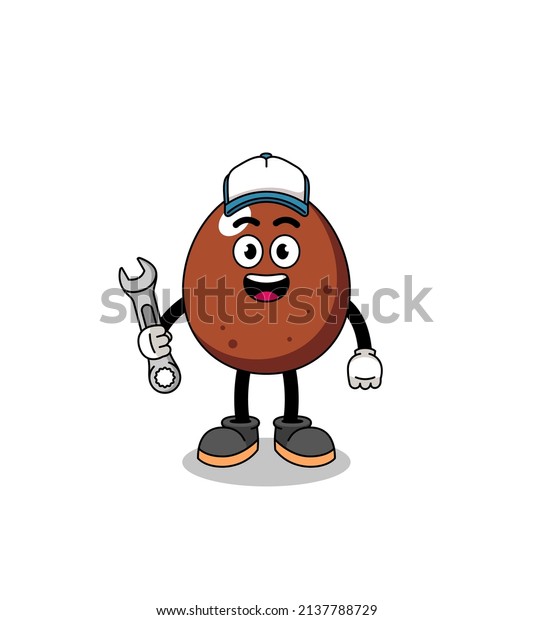 chocolate egg illustration cartoon as a mechanic ,\
character design