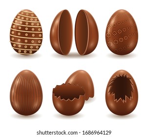 Chocolate Egg Isolated Realistic Set Icon. Realistic Set Icon Chocolate Shell. Vector Illustration Egg Surprise On White Background.