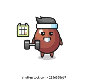 caricatura de mascota de huevo de chocolate haciendo fitness con dumbbell, diseño lindo