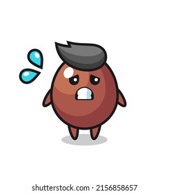 chocolate egg mascot character with afraid gesture , cute design