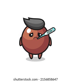 chocolate egg mascot character with fever condition , cute design