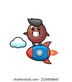 chocolate egg mascot character riding a rocket , cute design