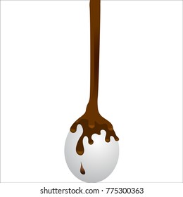 The chocolate and the egg.
On a white background, an illustration of liquid chocolate flowing over a white egg.