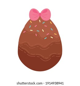 chocolate egg painted with pink ribbon happy easter celebration vector illustration design